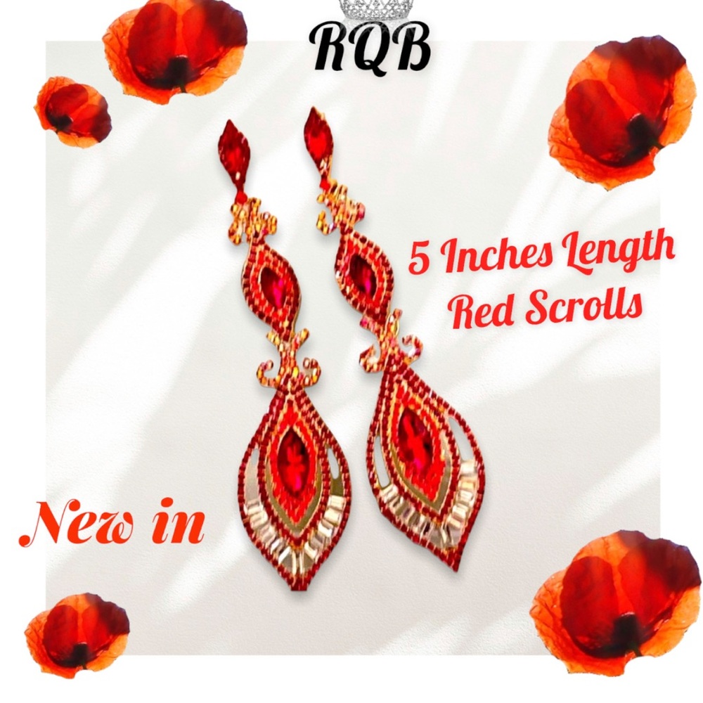 Red Long 4 inches Chandelier Earrings Pageant